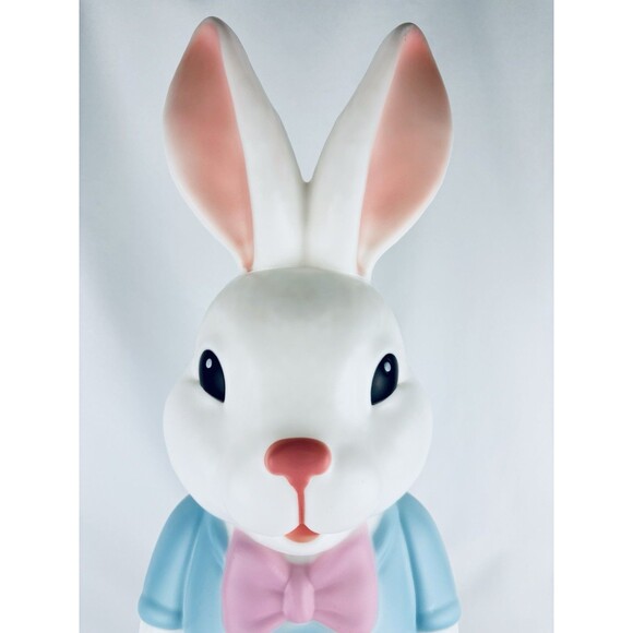 New 2024 Blue Boy Easter Bunny Rabbit Basket Flowers BLOW MOLD Lighted 24 Inch - Picture 2 of 12